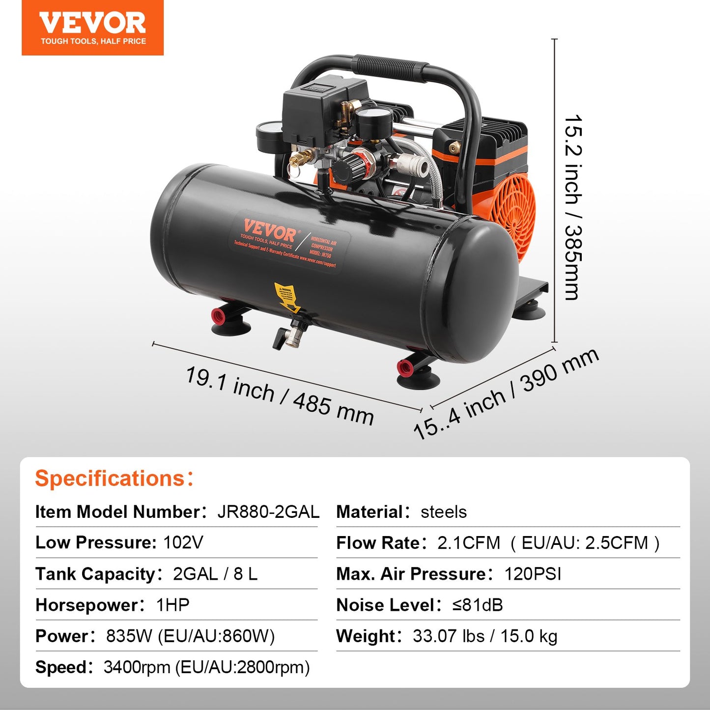 Air Compressor Compact Portable Oil Free Compressor 2 Gallon 8bar