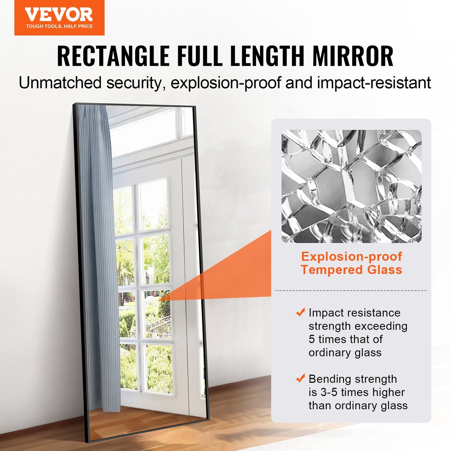 Full Length Floor Mirror 71'' x 31'' Freestanding Wall Mounted Tempered