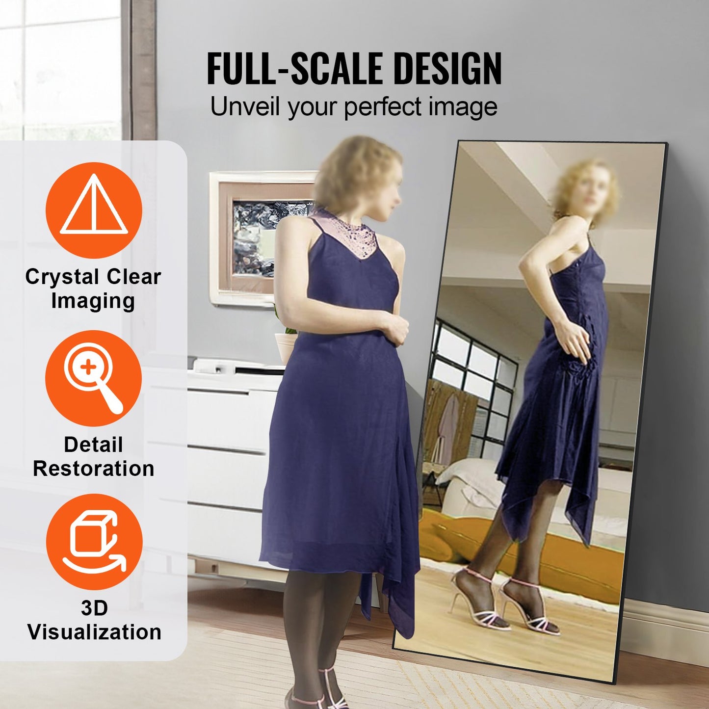 Full Length Floor Mirror 71'' x 31'' Freestanding Wall Mounted Tempered