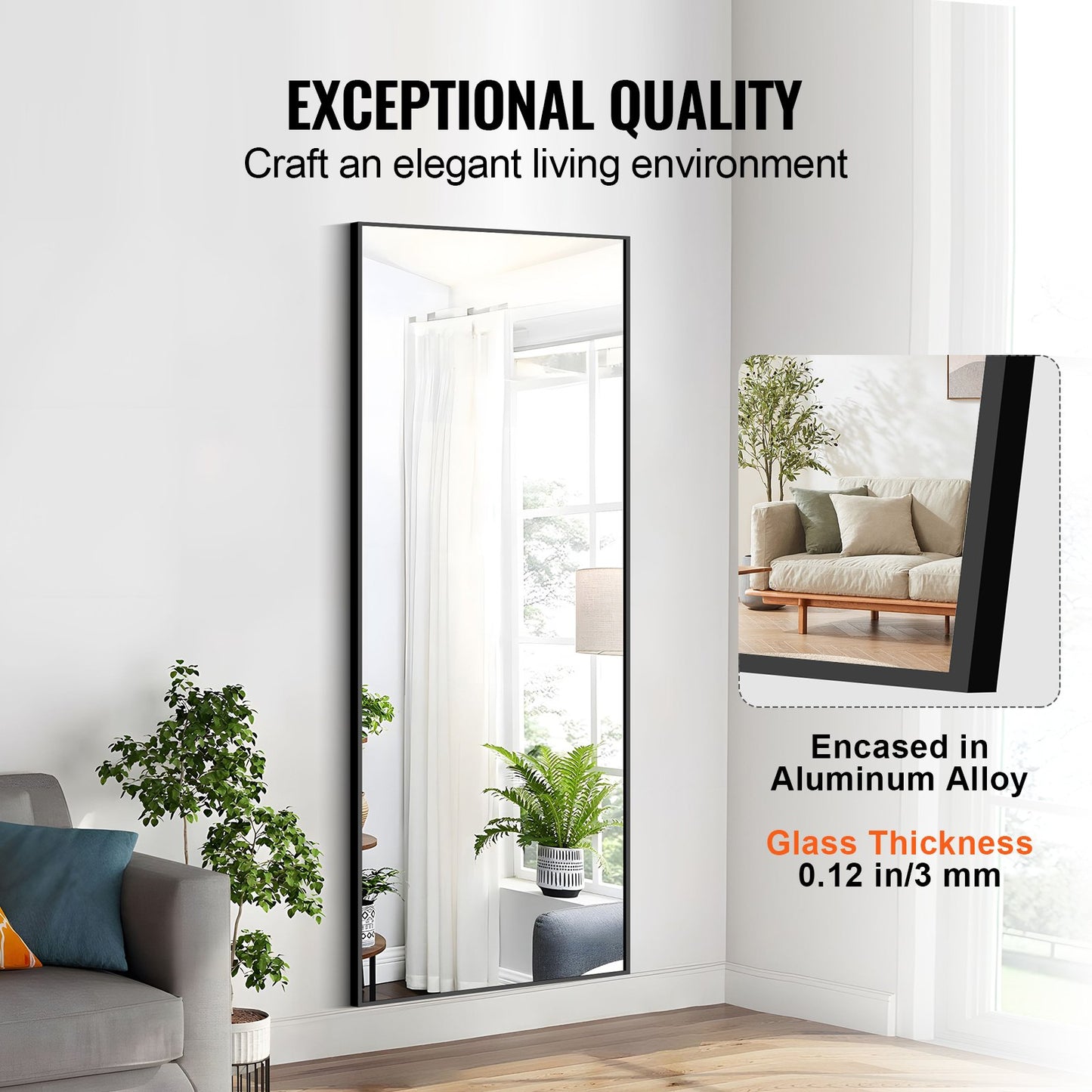 Full Length Floor Mirror 71'' x 31'' Freestanding Wall Mounted Tempered