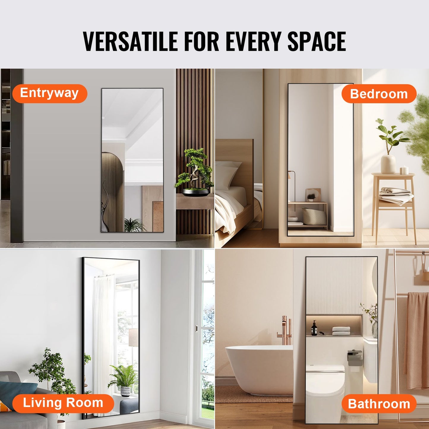 Full Length Floor Mirror 71'' x 31'' Freestanding Wall Mounted Tempered