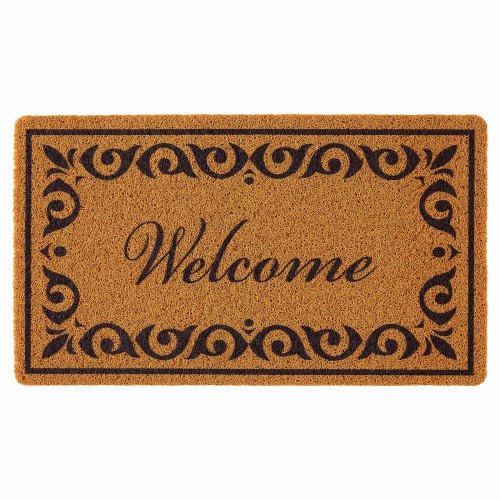 Door Mat, Welcome Doormat for Outdoor Entrance, 29.5" x 17" All-Weather Faux Coir Entryway Mat with Non-Slip Backing, Low-Profile & Easy-to-Clean Front Door Mats for Garage, Backyard, Patio