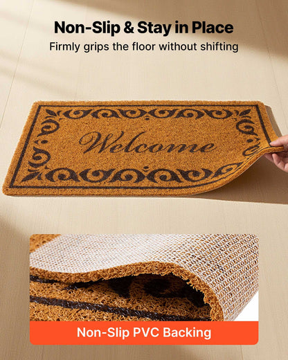 Door Mat, Welcome Doormat for Outdoor Entrance, 29.5" x 17" All-Weather Faux Coir Entryway Mat with Non-Slip Backing, Low-Profile & Easy-to-Clean Front Door Mats for Garage, Backyard, Patio