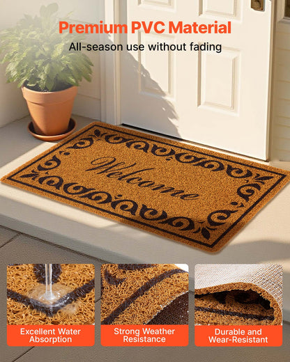 Door Mat, Welcome Doormat for Outdoor Entrance, 29.5" x 17" All-Weather Faux Coir Entryway Mat with Non-Slip Backing, Low-Profile & Easy-to-Clean Front Door Mats for Garage, Backyard, Patio