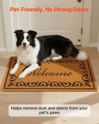 Door Mat, Welcome Doormat for Outdoor Entrance, 29.5" x 17" All-Weather Faux Coir Entryway Mat with Non-Slip Backing, Low-Profile & Easy-to-Clean Front Door Mats for Garage, Backyard, Patio