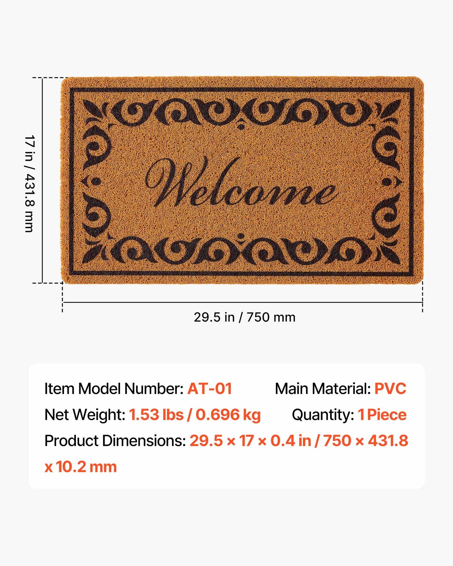 Door Mat, Welcome Doormat for Outdoor Entrance, 29.5" x 17" All-Weather Faux Coir Entryway Mat with Non-Slip Backing, Low-Profile & Easy-to-Clean Front Door Mats for Garage, Backyard, Patio