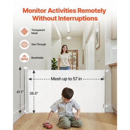 Infällbar Barngrind, Utdragbar till 1450 mm Bredd, 980 mm Hög, Med Säkerhetslås, Lätt att Använda, Gå Genom Utan Att Snubba, Nätgrind För Hundtrappor, Hallar, Inomhus/Utomhus, Vit |  EU