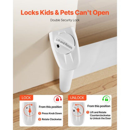 Infällbar Barngrind, Utdragbar till 1450 mm Bredd, 980 mm Hög, Med Säkerhetslås, Lätt att Använda, Gå Genom Utan Att Snubba, Nätgrind För Hundtrappor, Hallar, Inomhus/Utomhus, Vit |  EU