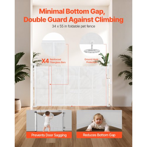 Einziehbares Babygitter 870 mm hoch Ausziehbar auf 1400 mm Breite Kinder Haustiere Weiß | EU