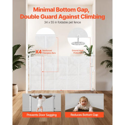 Einziehbares Babygitter 870 mm hoch Ausziehbar auf 1400 mm Breite Kinder Haustiere Weiß | EU