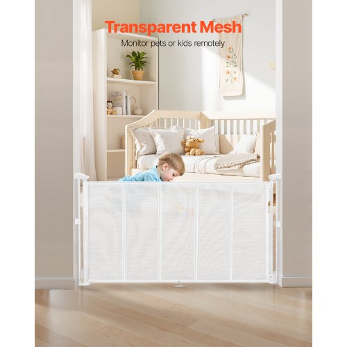 Einziehbares Babygitter 870 mm hoch Ausziehbar auf 1400 mm Breite Kinder Haustiere Weiß | EU
