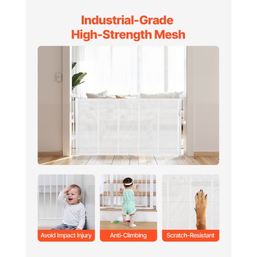 Einziehbares Babygitter 870 mm hoch Ausziehbar auf 1400 mm Breite Kinder Haustiere Weiß | EU