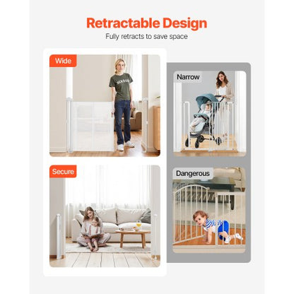 Einziehbares Babygitter 870 mm hoch Ausziehbar auf 1400 mm Breite Kinder Haustiere Weiß | EU