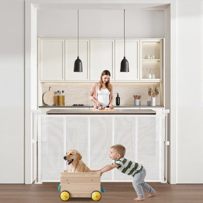 Retractable Baby Gate, 34 inch Tall, Extends up to 55 inch Wide, Retractable Gate for Kids or Pets, Mesh Material, Easy to Install for Indoor Stairs, Doorways, Hallways, Playrooms, White