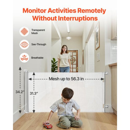 Infällbar Barngrind, Utdragbar till 1430 mm Bredd, 795 mm Hög, Med Säkerhetslås, Lätt att Använda, Gå Genom Utan Att Snubbla, Nätgrind För Hundtrappor, Hallar, Inomhus/Utomhus, Vit |  EU