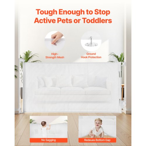 Infällbar Barngrind, Utdragbar till 1850 mm Bredd, 795 mm Hög, Med Säkerhetslås, Lätt att Använda, Gå Genom Utan Att Snubbla, Nätgrind För Hundtrappor, Hallar, Inomhus/Utomhus, Vit |  EU