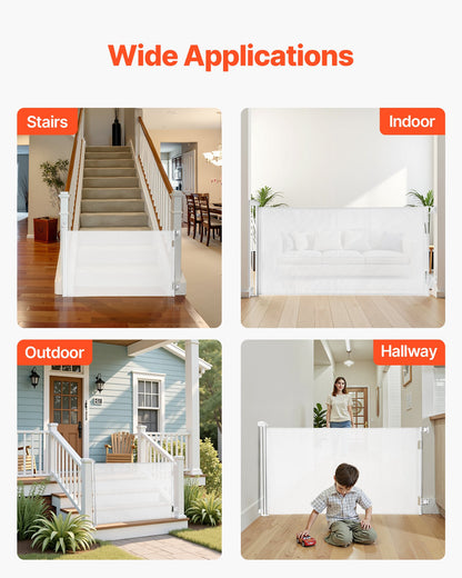 Retractable Baby Gate, Extends to 72.8 inch Wide, 31.3 inch Tall, with Security Lock, Easy to Use, Walk Through Without Tripping, Mesh Dog Gate for Stairs, Hallways, Indoor/Outdoor, White