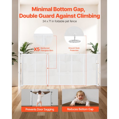 Retractable Baby Gate 870 mm High Extendable to 1800 mm Width Children Pets White