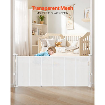 Retractable Baby Gate 870 mm High Extendable to 1800 mm Width Children Pets White
