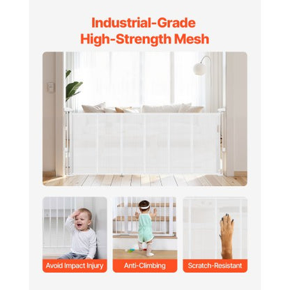 Retractable Baby Gate 870 mm High Extendable to 1800 mm Width Children Pets White