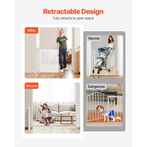 Retractable Baby Gate 870 mm High Extendable to 1800 mm Width Children Pets White