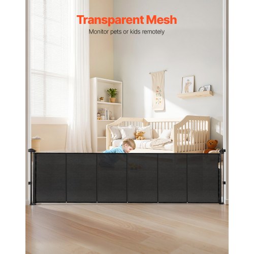 Retractable Baby Gate 870 mm High Extendable to 2800 mm Width Children Pets Black