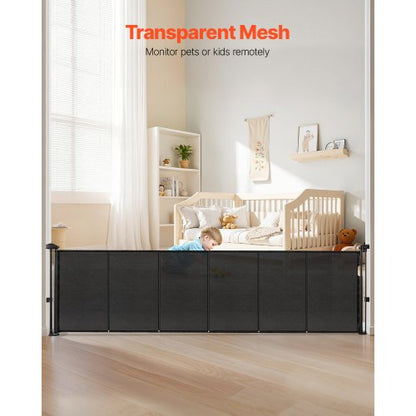 Retractable Baby Gate 870 mm High Extendable to 2800 mm Width Children Pets Black