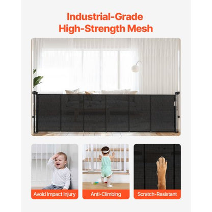 Retractable Baby Gate 870 mm High Extendable to 2800 mm Width Children Pets Black