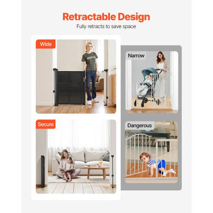 Retractable Baby Gate 870 mm High Extendable to 2800 mm Width Children Pets Black