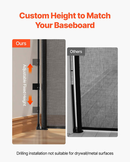 Retractable Baby Gate, Extends to 122 inch Extra Wide, 31.3 inch Tall, with Reinforced Fiberglass Strips, Avoids Crawling Through, Mesh Dog Gate for Decks, Doorways, Garages, Indoor, Black