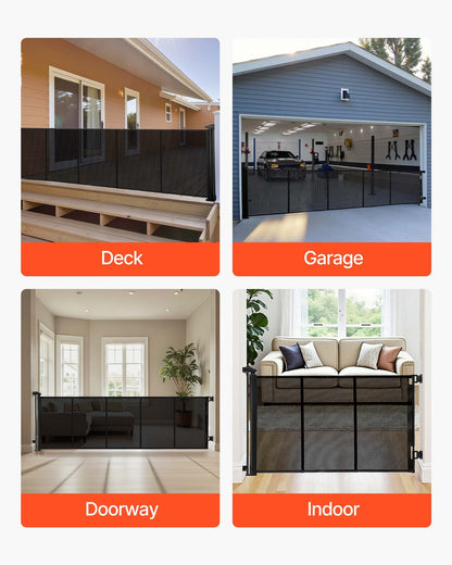 Retractable Baby Gate, Extends to 122 inch Extra Wide, 31.3 inch Tall, with Reinforced Fiberglass Strips, Avoids Crawling Through, Mesh Dog Gate for Decks, Doorways, Garages, Indoor, Black