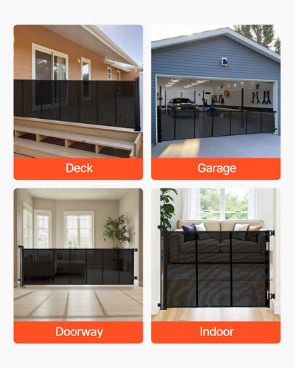 Retractable Baby Gate, Extends to 120 inch Extra Wide, 38.5 inch Tall, with Reinforced Fiberglass Strips, Avoids Crawling Through, Mesh Dog Gate for Decks, Doorways, Garages, Indoor, Black
