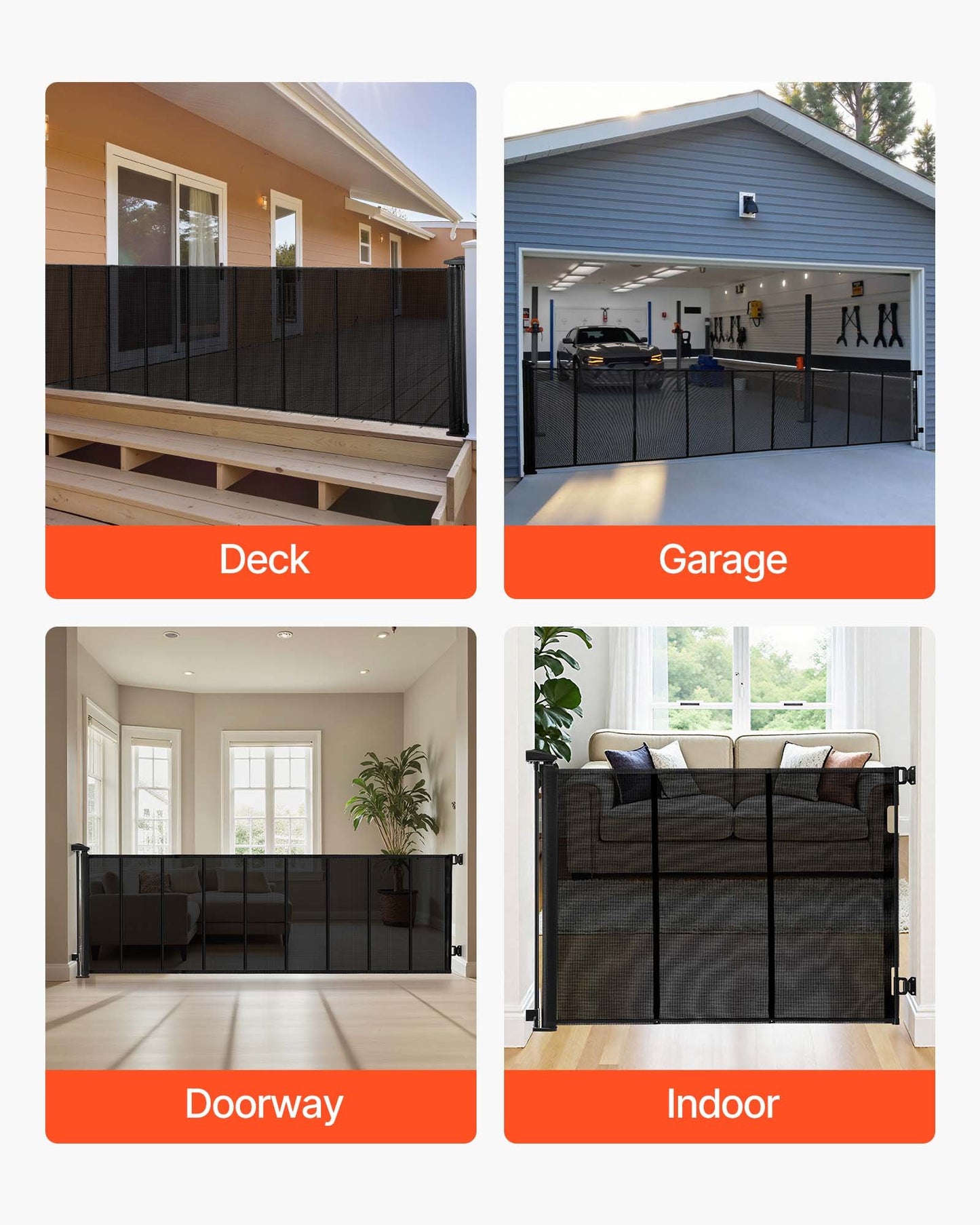 Retractable Baby Gate, Extends to 202.7 inch Extra Wide, 39 inch Tall, with Reinforced Fiberglass Strips, Avoids Crawling Through, Mesh Dog Gate for Decks, Doorways, Garages, Indoor, Black