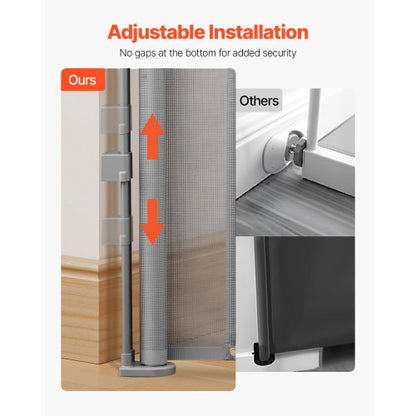 Retractable Baby Gate 870 mm High Extendable to 1400 mm Width Children Pets Grey
