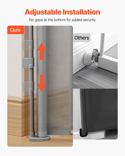 Retractable Baby Gate, 34 inch Tall, Extends up to 55 inch Wide, Retractable Gate for Kids or Pets, Mesh Material, Easy to Install for Indoor Stairs, Doorways, Hallways, Playrooms, Gray