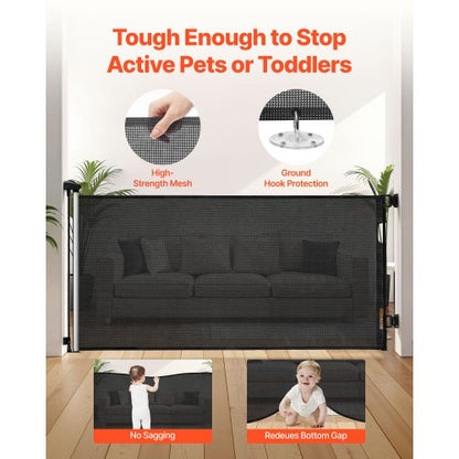 Infällbar Barngrind, Utdragbar till 1430 mm Bredd, 795 mm Hög, Med Säkerhetslås, Lätt att Använda, Gå Genom Utan Att Snubbla, Nätgrind För Hundtrappor, Hallar, Inomhus/Utomhus, Svart |  EU