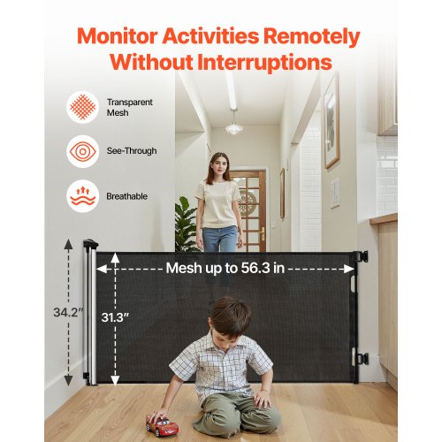 Infällbar Barngrind, Utdragbar till 1430 mm Bredd, 795 mm Hög, Med Säkerhetslås, Lätt att Använda, Gå Genom Utan Att Snubbla, Nätgrind För Hundtrappor, Hallar, Inomhus/Utomhus, Svart |  EU