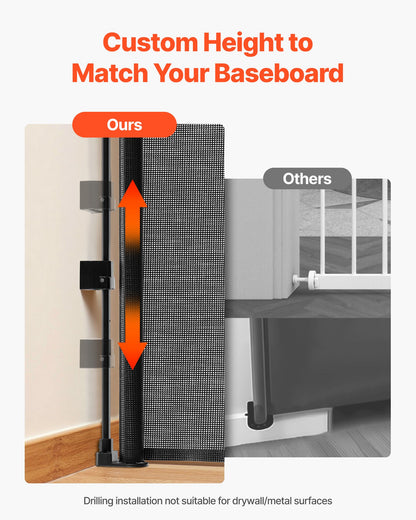 Retractable Baby Gate, Extends to 56.3 inch Wide, 31.3 inch Tall, with Security Lock, Easy to Use, Walk Through Without Tripping, Mesh Dog Gate for Stairs, Hallways, Indoor/Outdoor, Black