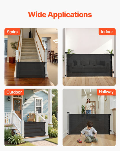 Retractable Baby Gate, Extends to 56.3 inch Wide, 31.3 inch Tall, with Security Lock, Easy to Use, Walk Through Without Tripping, Mesh Dog Gate for Stairs, Hallways, Indoor/Outdoor, Black