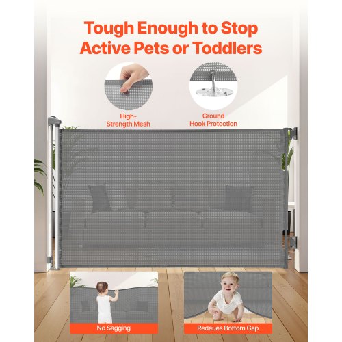 Infällbar Barngrind, Utdragbar till 1450 mm Bredd, 980 mm Hög, Med Säkerhetslås, Lätt att Använda, Gå Genom Utan Att Snubbla, Nätgrind För Hundtrappor, Hallar, Inomhus/Utomhus, Grå |  EU
