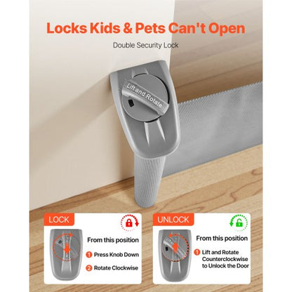 Infällbar Barngrind, Utdragbar till 1450 mm Bredd, 980 mm Hög, Med Säkerhetslås, Lätt att Använda, Gå Genom Utan Att Snubbla, Nätgrind För Hundtrappor, Hallar, Inomhus/Utomhus, Grå |  EU