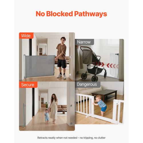 Infällbar Barngrind, Utdragbar till 1450 mm Bredd, 980 mm Hög, Med Säkerhetslås, Lätt att Använda, Gå Genom Utan Att Snubbla, Nätgrind För Hundtrappor, Hallar, Inomhus/Utomhus, Grå |  EU