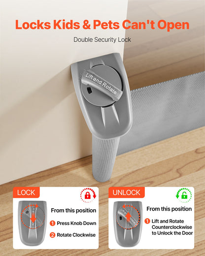 Retractable Baby Gate, Extends to 57 inch Wide, 38.5 inch Tall, with Security Lock, Easy to Use, Walk Through Without Tripping, Mesh Dog Gate for Stairs, Hallways, Indoor/Outdoor, Gray