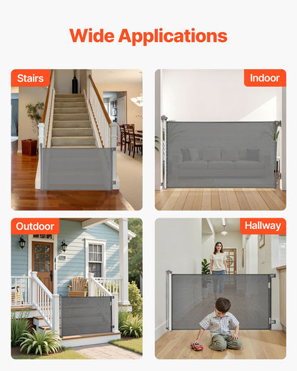 Retractable Baby Gate, Extends to 57 inch Wide, 38.5 inch Tall, with Security Lock, Easy to Use, Walk Through Without Tripping, Mesh Dog Gate for Stairs, Hallways, Indoor/Outdoor, Gray