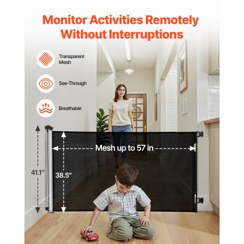 Infällbar Barngrind, Utdragbar till 1450 mm Bredd, 980 mm Hög, Med Säkerhetslås, Lätt att Använda, Gå Genom Utan Att Snubba, Nätgrind För Hundtrappor, Hallar, Inomhus/Utomhus, Svart |  EU