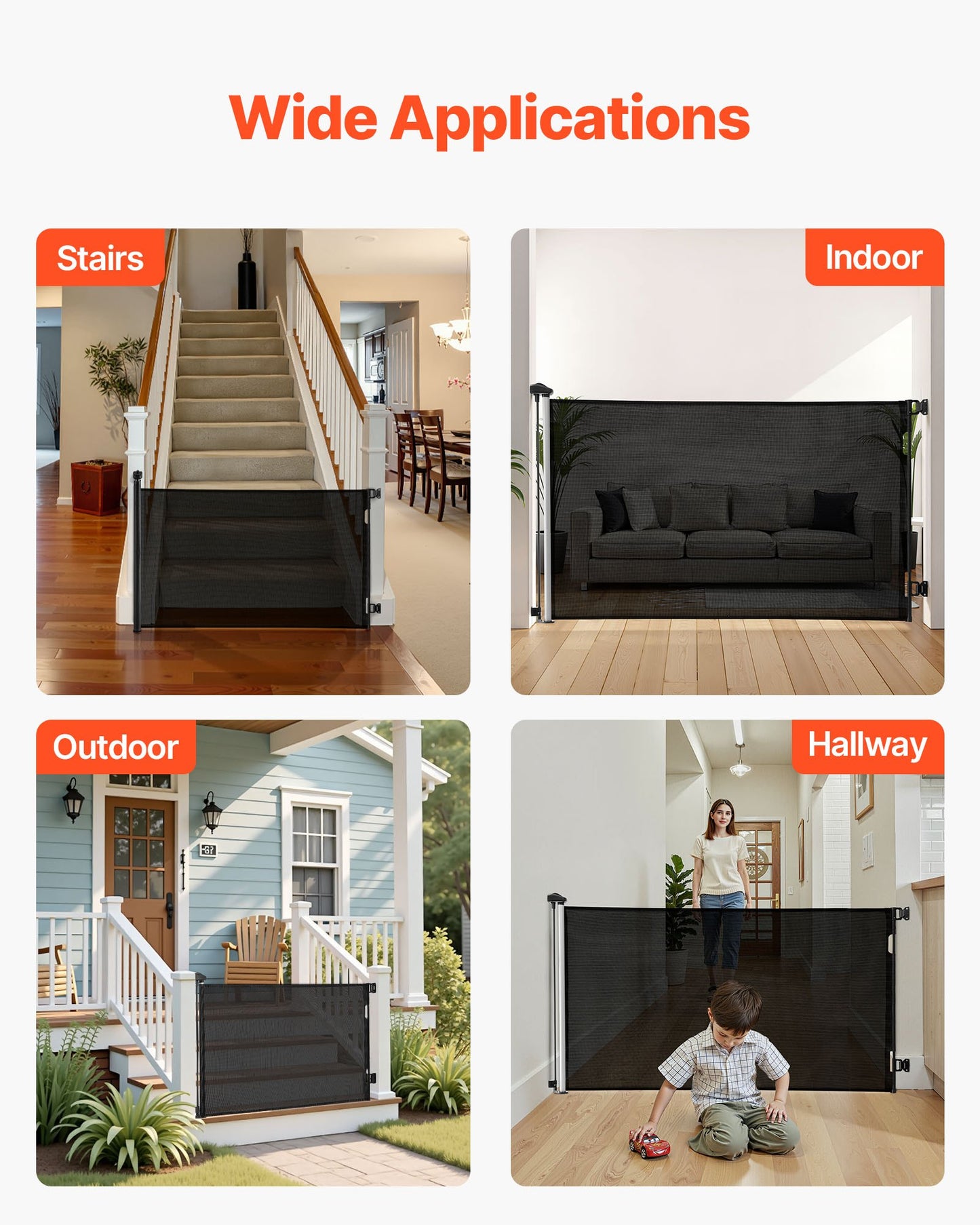 Retractable Baby Gate, Extends to 57 inch Wide, 38.5 inch Tall, with Security Lock, Easy to Use, Walk Through Without Tripping, Mesh Dog Gate for Stairs, Hallways, Indoor/Outdoor, Black