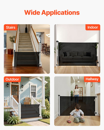 Retractable Baby Gate, Extends to 57 inch Wide, 38.5 inch Tall, with Security Lock, Easy to Use, Walk Through Without Tripping, Mesh Dog Gate for Stairs, Hallways, Indoor/Outdoor, Black