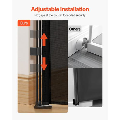 Retractable Baby Gate 870 mm High Extendable to 1400 mm Width Children Pets Black