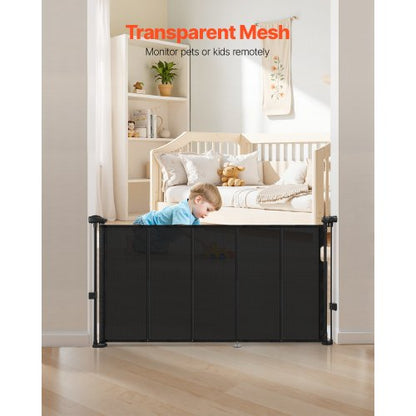 Retractable Baby Gate 870 mm High Extendable to 1400 mm Width Children Pets Black