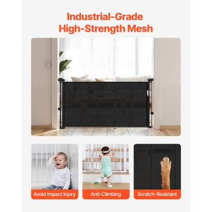 Retractable Baby Gate 870 mm High Extendable to 1400 mm Width Children Pets Black